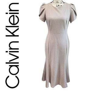 Calvin Klein Check Tulip Sleeve Midi Dress 8